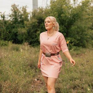 Peachy-Keen Embroidered T-Shirt Dress